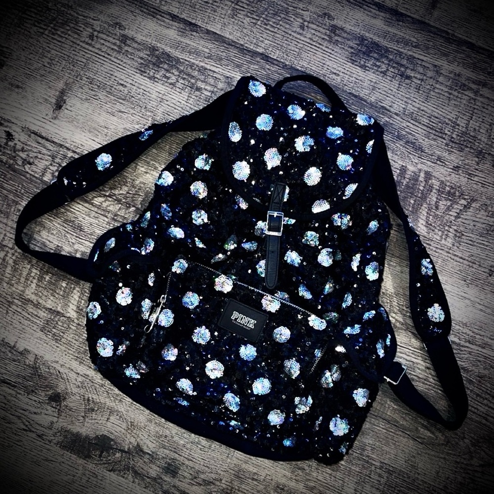 PINK Victoria's Secret Black Sequin Backpack